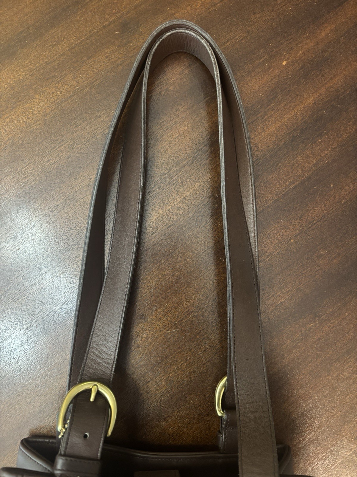 COACH Vintage  90's Brown Leather Shoulder Brass Buckled Double Handle image 7