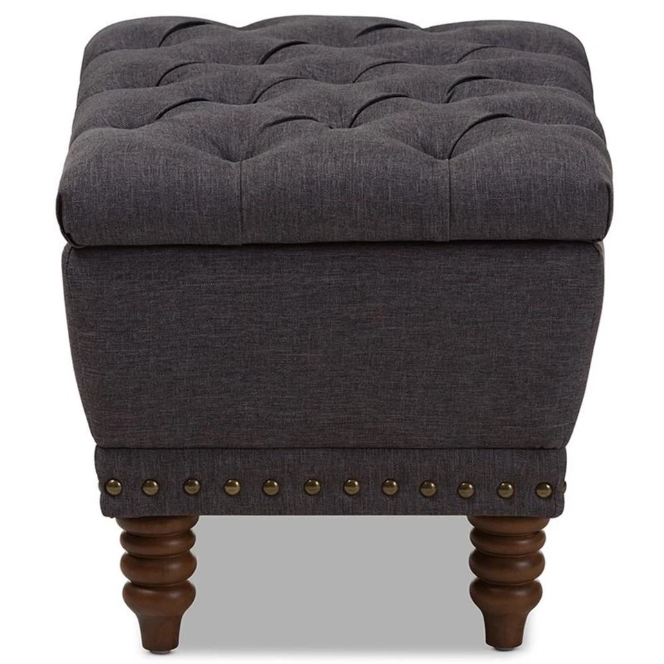 Baxton Studio Annabelle Tufted Storage Ottoman in Dark Gray and Walnut - Image 4 of 4