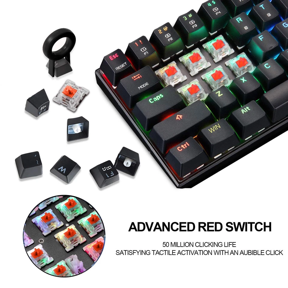 60% Mechanical Keyboard Portable 61 Keys RGB LED Backlit -C USB Wired Office/... - Image 3 of 4