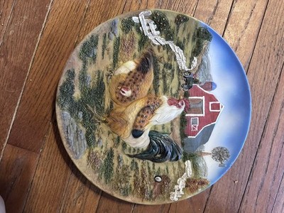 3D Rooster Plate with Country Farm Scene 11.5 Home Decor Wall Hanging