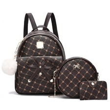 Girls Bowknot 3-Piece Fashion Leather Backpack Purse Rucksack Shoulder Bag