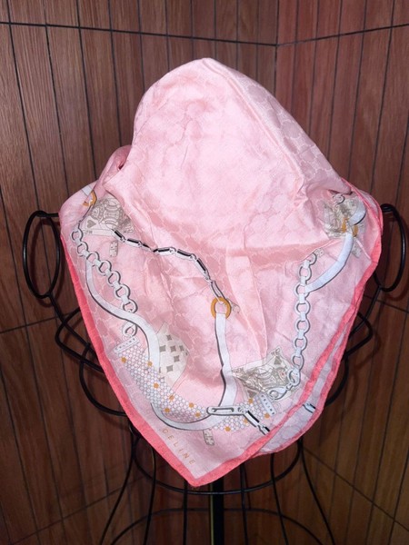 Celine Vintage Cotton Scarf 49x49cm Pink Chain Monogram