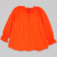 Torrid Orange Solid Woven Ruffle Tie V-Neck 3...