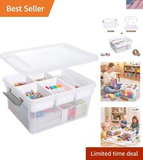 17QT Clear Craft Organizers and Storage Box with Removable Tray Stackable A...