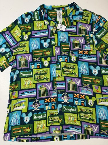 NEW Disney Shirt Adult Large Green Shag Disneyland Mickey Mouse Button Up Parks - Picture 3 of 8