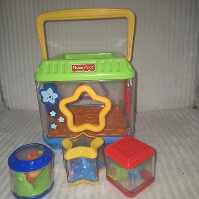 Fisher Price Peek A Boo Block Shape Sorter Baby Musical Sounds Carry Handle Cube