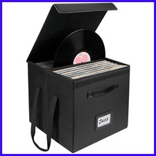 Vinyl Record Storage Box, Collapsible LP Storage Organizer with Lid & Handles...