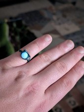 Boho Ring Silver Plated Wire Wrapped, Blue Glowing Gem, Size 7 US