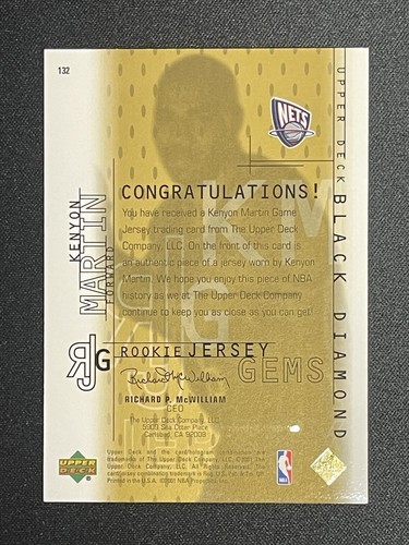 /100 2001 BLACK DIAMOND ROOKIE JERSEY GEMS GOLD Kenyon Martin RC Nuggets 132 - Picture 4 of 4