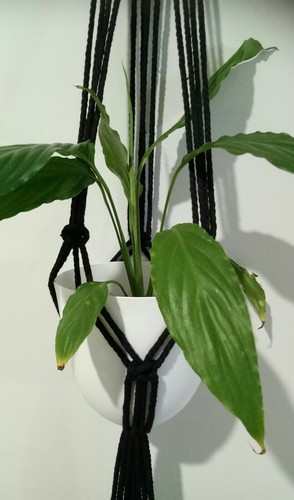 CLEARANCE - BLACK Macrame Pot plant hanger / holder diamond pattern - Picture 7 of 9