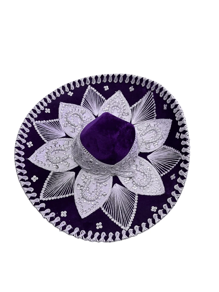 SOMBRERO MARIACHI MEXICANO, CHARRO, SOMBRERO, DISFRAZ, 22" TALLA ÚNICA, MORADO Foto 2 de 3
