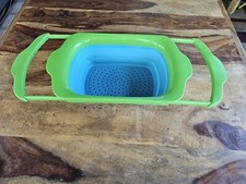Large Sink Strainer Colander Collapsible Expandable With Handles Green and Blue