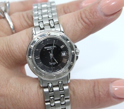 Raymond Weil Tango Women's Wrist Watch Black Dial Date Stainless Steel #5390