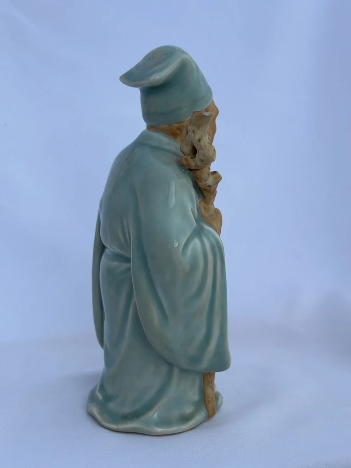 Винтажная японская керамическая фигурка Селадон Jurojun Lohan Kutani Mark 9 дюймов - Изображение 3 из 4