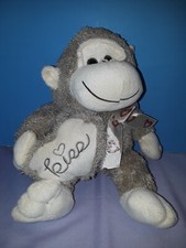 Dan Dee Gray Tan Monkey Plush Kiss Heart Bow 13" Stuffed Animal Valentine Shaggy