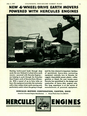 1937 Hercules Engines Ad: Oshkosh 4 Wheel Drive Truck, Stevens Point, Wisconsin