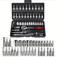 46Pcs Socket Wrench Set 1/4" Drive Ratchet Screwdriver Kit Car Repair Tool Case