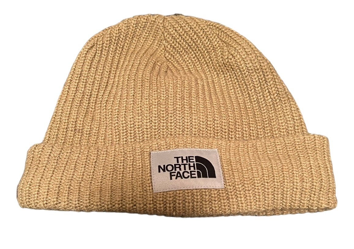 The North Face Hat Tan Brown Knit Beanie Logo Ribbed Lined  display picture 1