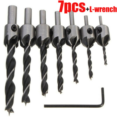 7x HSS 5 Flute Countersink Drill Bit Set Reamer Woodworking Chamfer ...