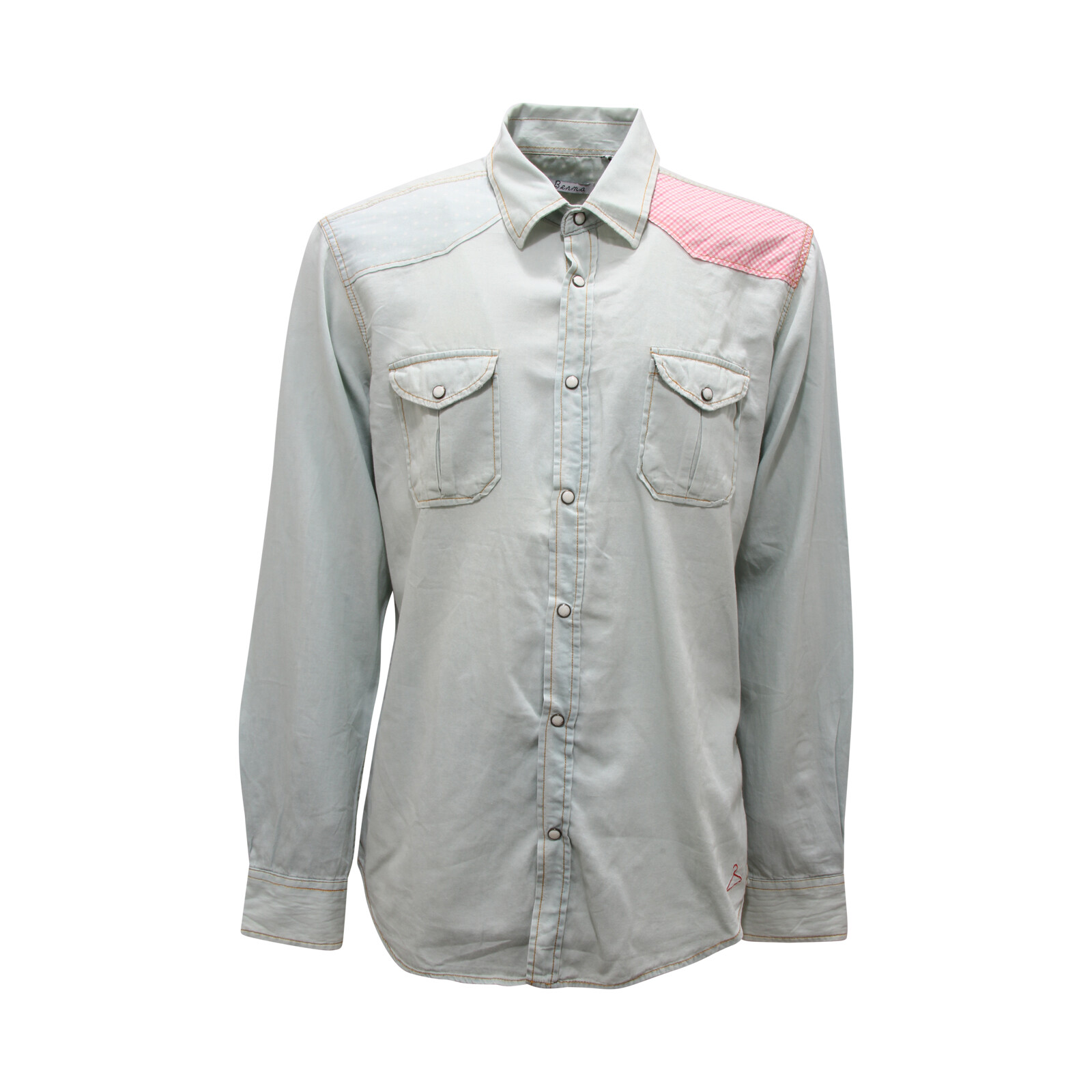 I3865 МУЖСКАЯ ДЖИНСОВАЯ РУБАШКА CAMICIA slim fit UOMO BERNA С ВИНТАЖНЫМ ЭФФЕКТОМ