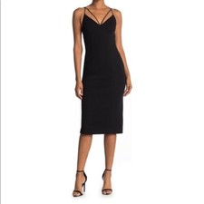 Misha Open Strappy Back Spaghetti Strap Black Midi Cocktail Dress NWT 10