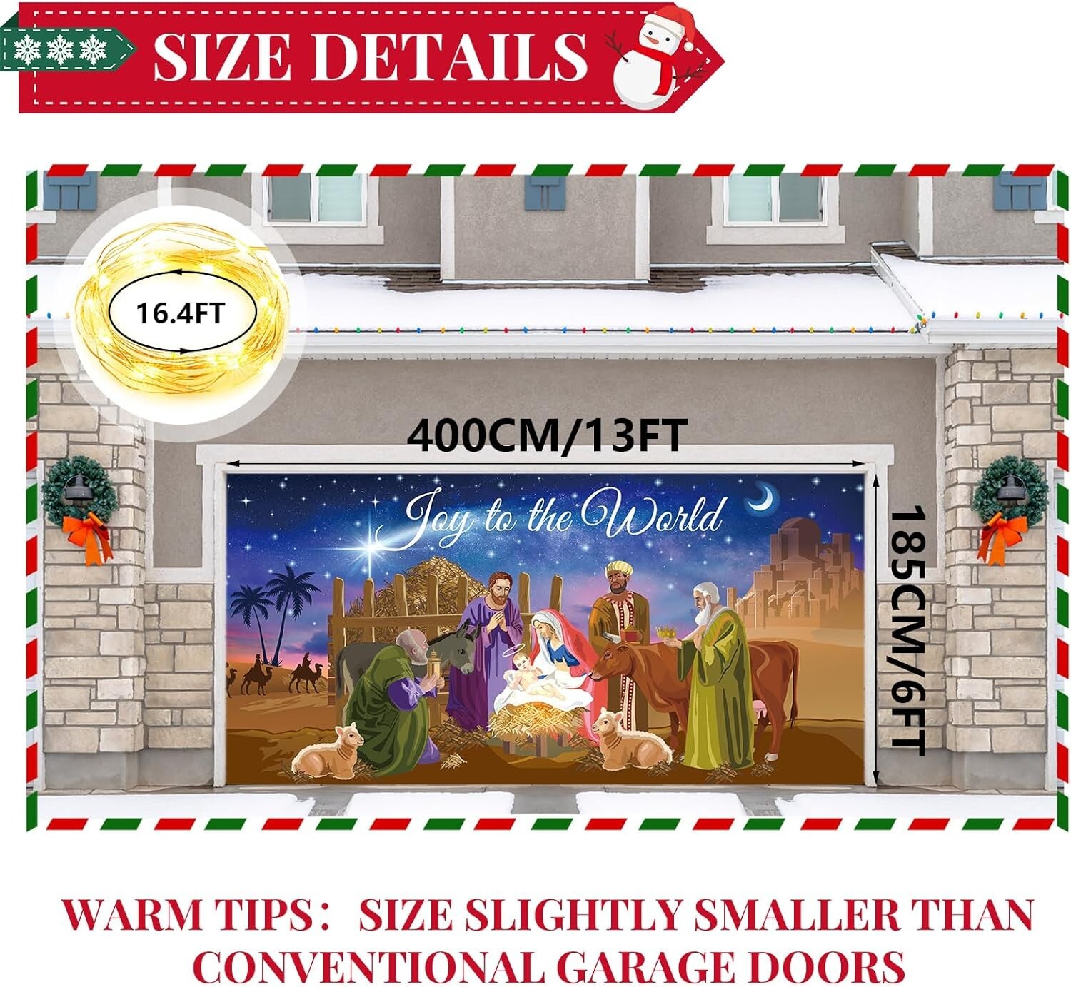 3 Pcs Led Christmas Nativity Garage Door Banner with String Light Large