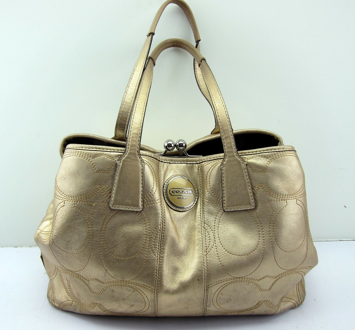 Coach H1193-F18879 Signature Stitch Kiss Lock Metallic Gold