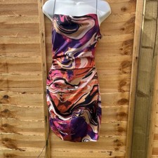 PLT pretty little thing marble print strappy ruched side dress 8 BNWT