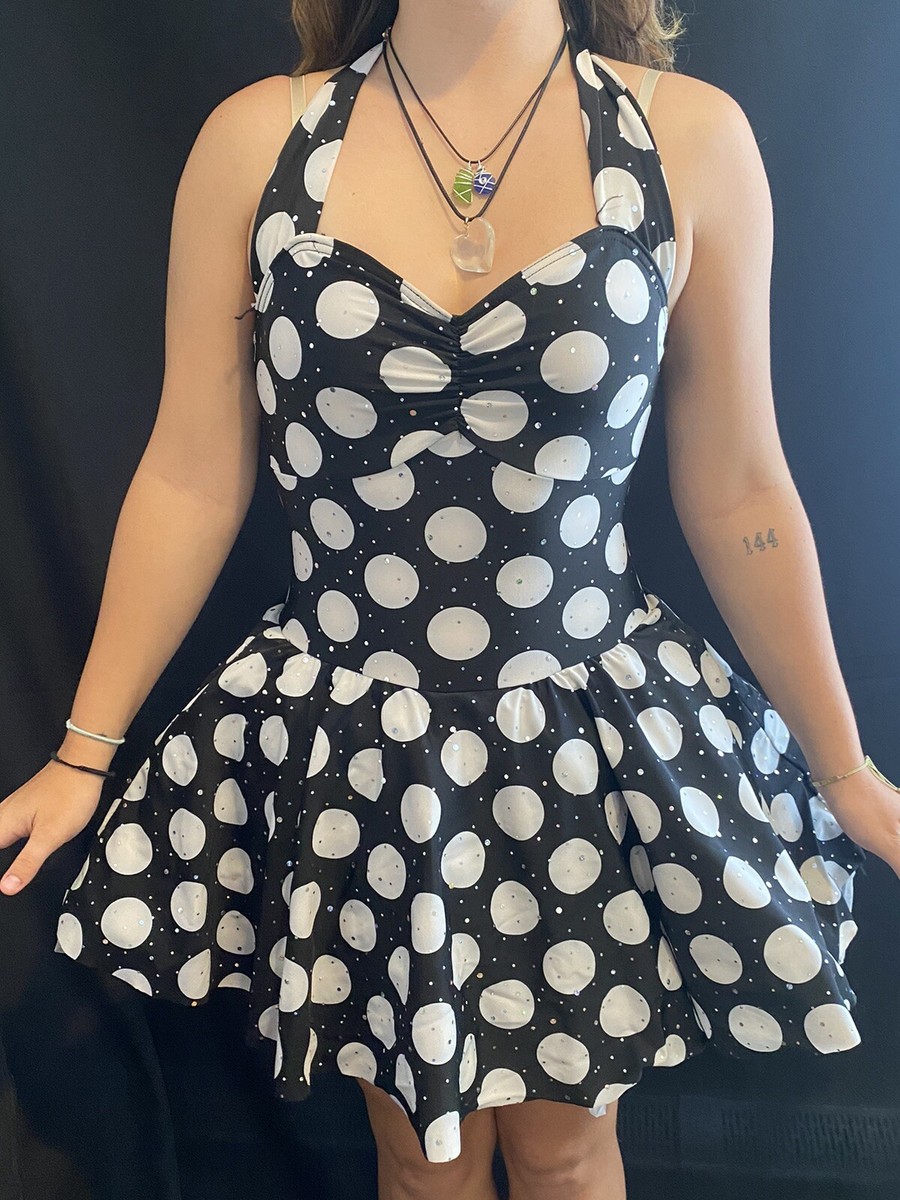 WEISSMAN In The Mood Black White Polka Dot Swing Dress Dance