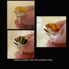 BALTIC BUTTERSCOTCH, GREEN or HONEY AMBER STERLING SILVER HANDMADE RING