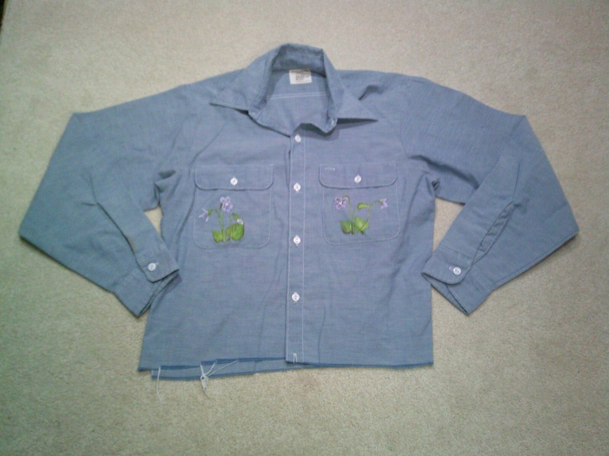 VTG Big Mac Shirt Womens Large Blue Crop Painted Flowers | eBay