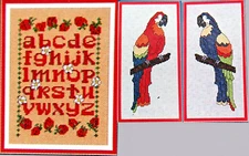 Strawberries Blooms Alphabet Sampler Colorful Parrot Pair CROSS STITCH PATTERNS