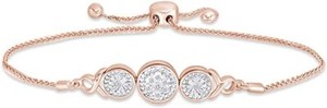 Authentic Sterling Silver Round Cut Diamond Accent Disc Trio With Ribbons Bolo Bracelet