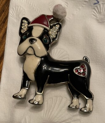 Vintage Betsey Johnson French Santa Bulldog Christmas Pin | eBay display picture 3