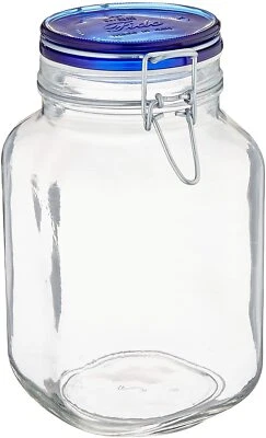 Bormioli Rocco Fido Square Jar's With Blue Lid, 67-3/4-ounce 2 Liter