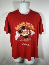 Vintage 90s Mickey Mouse Velva Sheen Red Florida Crew Neck Disney T-Shirt Sz L