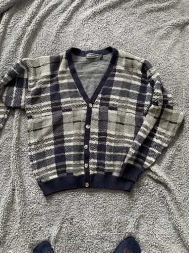David Taylor Mens Cardigan Sz XL Tall 90s Plaid Grandpa Grunge Layered Vtg USA