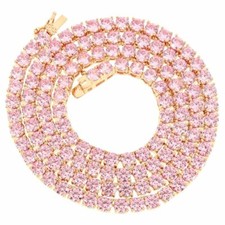 4mm 1 Row Tennis Necklace 14K Rose Gold Finish Pink Lab Diamonds 18 inches
