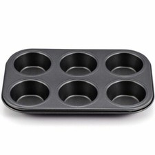 6 Deep Cup Muffin Fairy Cake Baking Non Stick Steel Tray Tin Pan Bake ware UK