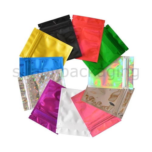 100 pcs Colorful Foil Zip lock Pouches Food Storage Zipper Bags Smell Proof Bags - Picture 1 of 22