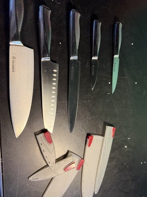Set Of 5 Sabatier Chef Knives - Forged Steel with EdgeKeeper Sharpening Sleeves