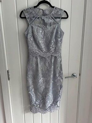 Lipsy VIP Silver Embroidered Lace Knee Length Occasion Dress UK 8