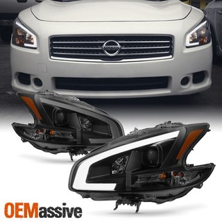 Fits [Black Smoke] 2009 2014 Maxima LED DRL Light Bar Projector Headlights