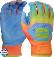 Rawlings  Workhorse Baseball Batting Gloves  Funburst  Columbia/Orange  Y