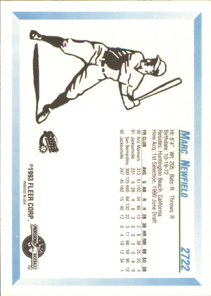 Marc Newfield 1993 Fleer ProCards #2722 RC Jacksonville Suns *AutographDen* - Image 2 of 2