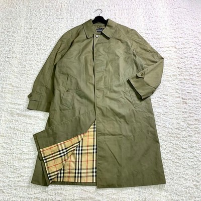 Burberry's Nova Check Khaki Balmacaan Coat [Name embroidered] VG ship From JAPAN