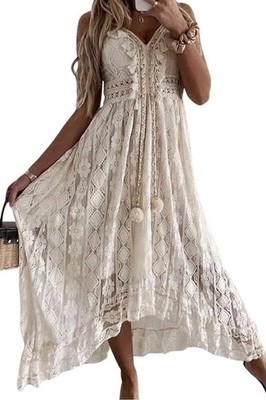 Cupshe Women's Lace Boho Tassel Beach Dress Size Small NWT ivory