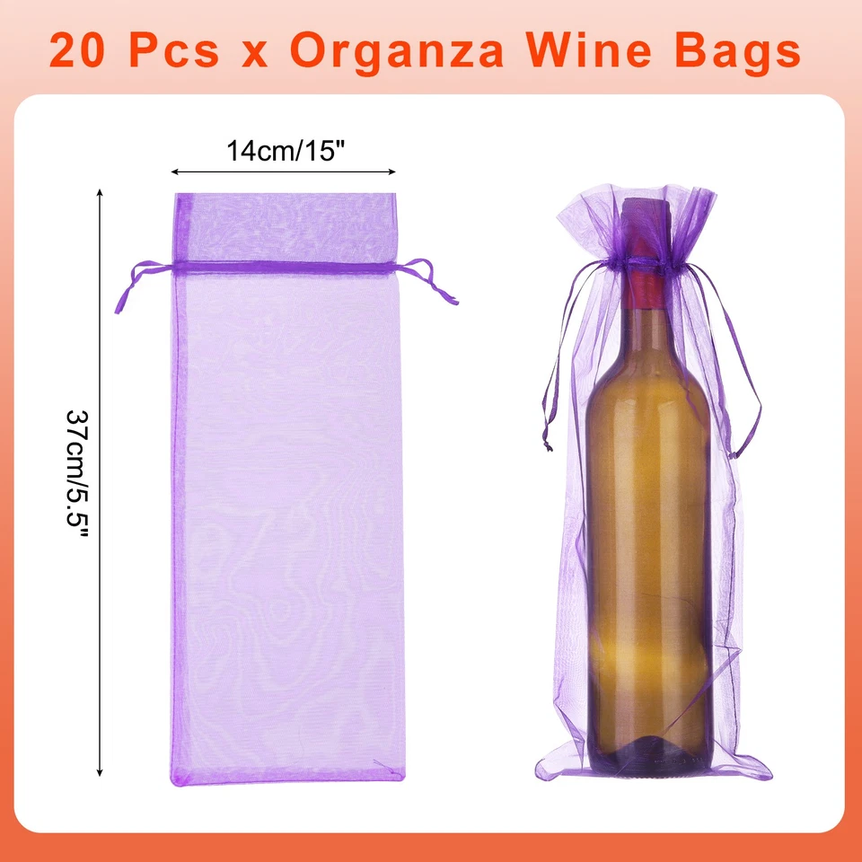 Bolsas de vino de organza de 14 x 5 pulgadas 20 piezas bolsas envolventes de regalo para regalos de boda púrpura Foto 2 de 4