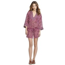Tory Burch Sapello Silk Magenta Paisley Floral Coverup Tunic Top Size XS/S