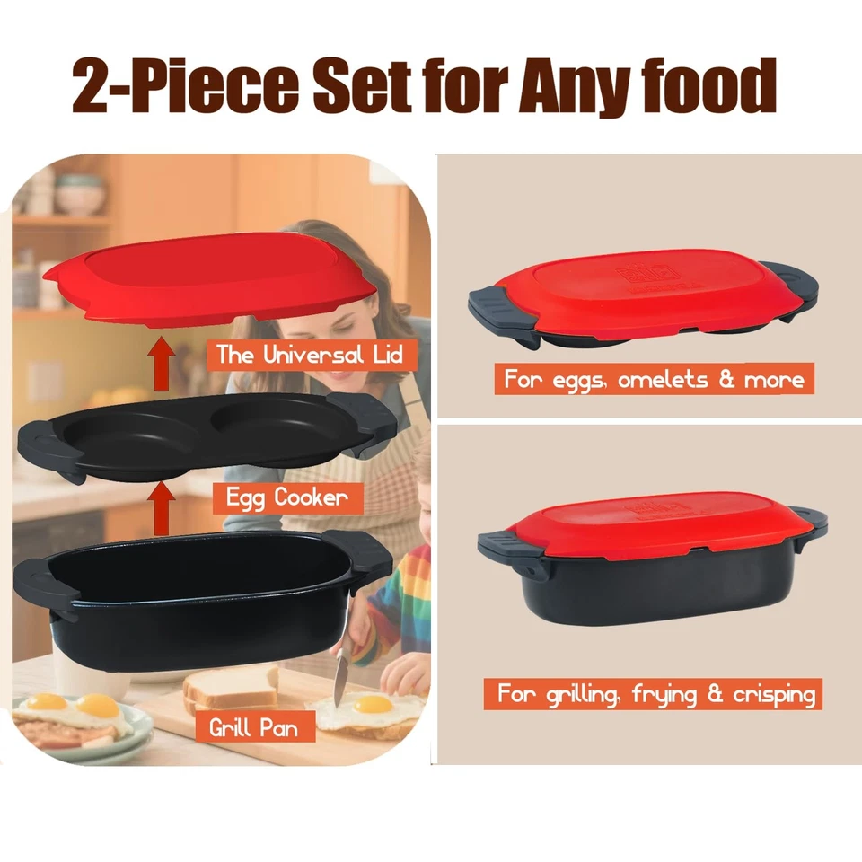 Cocina de huevos para microondas de calentamiento rápido y parrilla para microondas de 33 OZ | Combo de 2 piezas... Foto 2 de 4